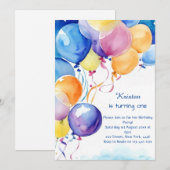 Ballon Waterverf Verjaardagsuitnodiging Kaart (Voorkant / Achterkant)