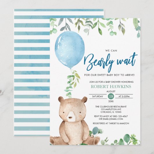 Ballon We Kunnen Nauwelijks Wachten Op Teddy Bear Kaart (Voorkant / Achterkant)