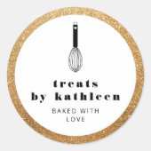 Ballon Whisk Black Faux Gold Glitter Bakery Ronde Sticker (Voorkant)