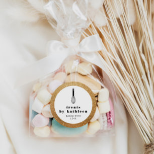 Ballon Whisk Black Faux Gold Glitter Bakery Ronde Sticker