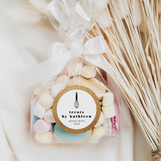 Ballon Whisk Black Faux Gold Glitter Bakery Ronde Sticker