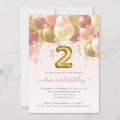 Ballonarch Blush Gold Girls 2e verjaardag Kaart (Voorkant)