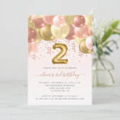 Ballonarch Blush Gold Girls 2e verjaardag Kaart (Staand voorkant)