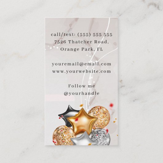 Ballonartiest met roze Gold Black Event Planner Visitekaartje (Achterkant)