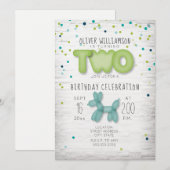 Ballonbaksteen Confetti Blauw Groen 2e verjaardag Kaart (Voorkant / Achterkant)