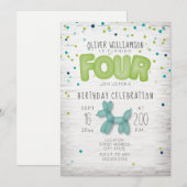 Ballonbaksteen Confetti Blauw Groen 4e Verjaardag Kaart (Voorkant / Achterkant)