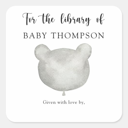 Ballonbeer - baby's eerste bibliotheek vierkante sticker (Voorkant)