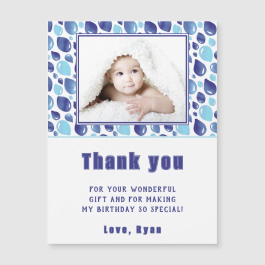 Ballonblauw Kind Foto Birthday Dank u Magnet (Voorkant)