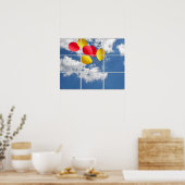 ballonboeket in de lucht door het raam poster (Keuken)