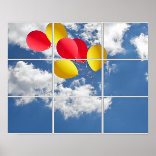 ballonboeket in de lucht door het raam poster (Voorkant)