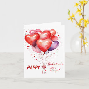 Ballonboeket Rode en Roze Harten  Kaart