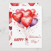 Ballonboeket Rood en Roze Harten Feestdagenkaart (Voorkant / Achterkant)