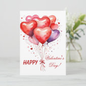 Ballonboeket Rood en Roze Harten Feestdagenkaart (Staand voorkant)