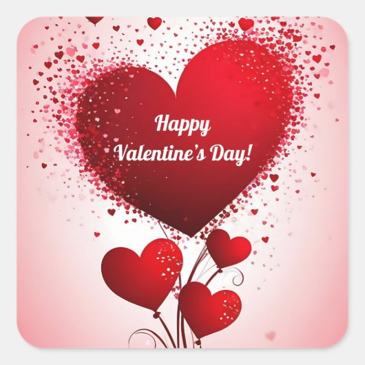 Ballonboeket van rode harten vierkante sticker (Voorkant)