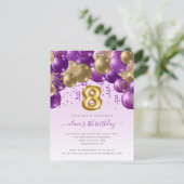 Ballonboog Paars Goud Meisjes 8e Verjaardagsfeestj Briefkaart (Staand voorkant)