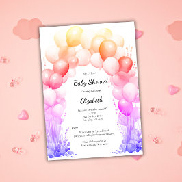 Ballonboog Regenboogkleuren Meisje Baby Shower Kaart
