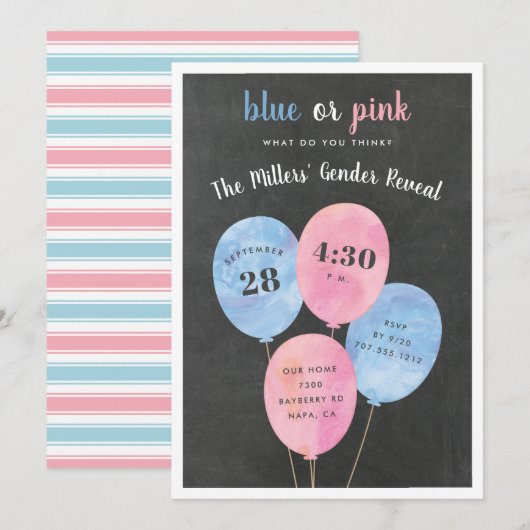 ballonbundel | Gender Reveal Party Uitnodiging (Voorkant / Achterkant)