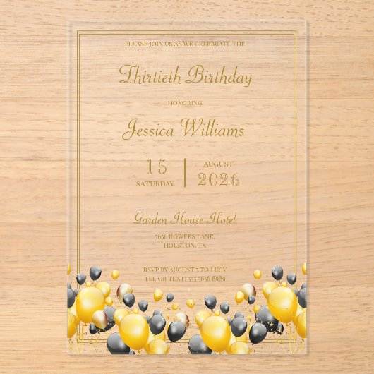 Ballondecoraties Verjaardagsfeest Acryl Uitnodigingen (Voorkant)