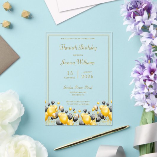 Ballondecoraties Verjaardagsfeest Acryl Uitnodigingen (Insitu (Huwelijk))