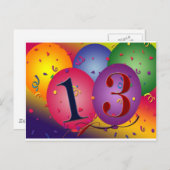 Ballondecoraties voor 13e verjaardag briefkaart (Voorkant / Achterkant)