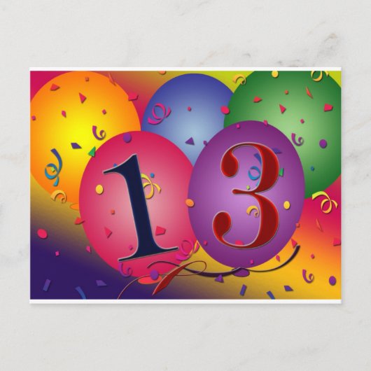 Ballondecoraties voor 13e verjaardag briefkaart (Voorkant)