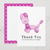 Ballondier, roze, meisje, Baby shower Bedankkaart (Voorkant / Achterkant)