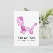 Ballondier, roze, meisje, Baby shower Bedankkaart (Staand voorkant)