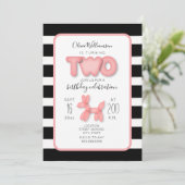 Ballondier Zwart + Wit Roze 2e Verjaardag Kaart (Staand voorkant)