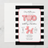 Ballondier Zwart + Wit Roze 2e Verjaardag Kaart (Voorkant / Achterkant)