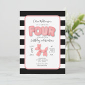 Ballondier Zwart + Wit Roze 4e Verjaardag Kaart (Staand voorkant)