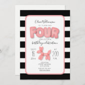 Ballondier Zwart + Wit Roze 4e Verjaardag Kaart (Voorkant / Achterkant)