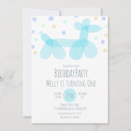 Ballondieren Blauwe pasteeluitnodiging Kaart (Voorkant)