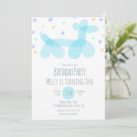 Ballondieren Blauwe pasteeluitnodiging Kaart (Staand voorkant)