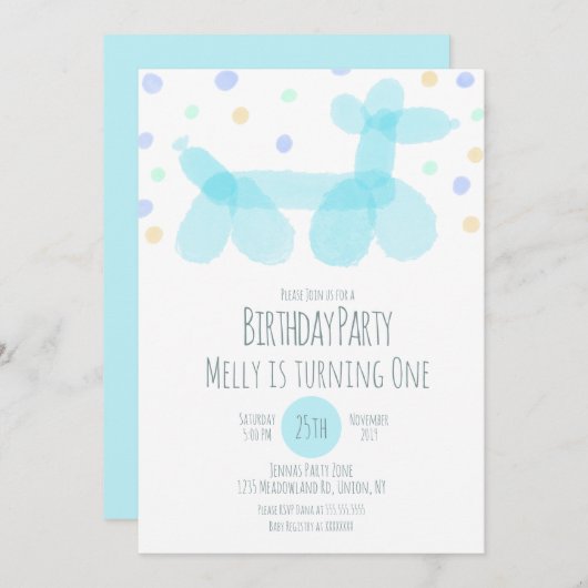 Ballondieren Blauwe pasteeluitnodiging Kaart (Voorkant / Achterkant)