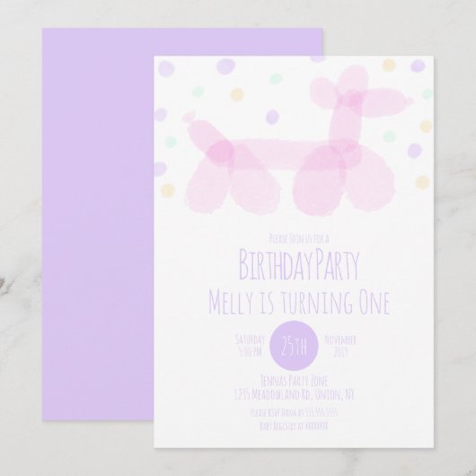 Ballondieren Paarse roze pasta Kaart (Voorkant / Achterkant)