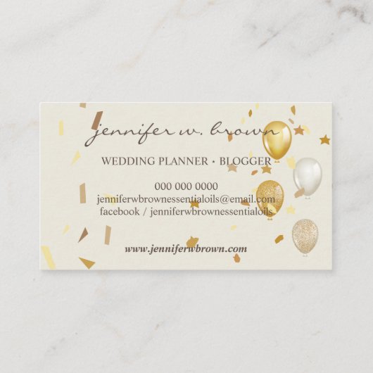 Ballonfeest planner confetti geel visitekaartje (Achterkant)