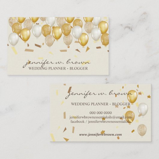 Ballonfeest planner confetti geel visitekaartje (Voorkant / Achterkant)