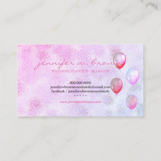Ballonfeestplanner Glitter Roze Visitekaartje (Achterkant)