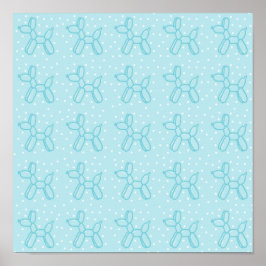Ballonhonden in turquoise op pastel turquoise blau poster