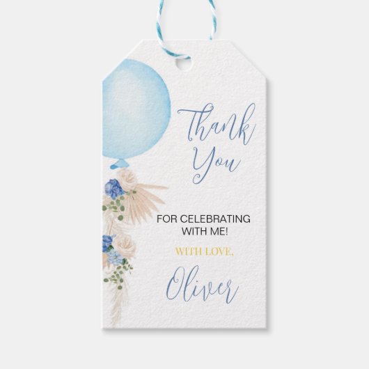 Ballonjongen Dank je Label Birthday Baby shower Cadeaulabel (Voorkant)