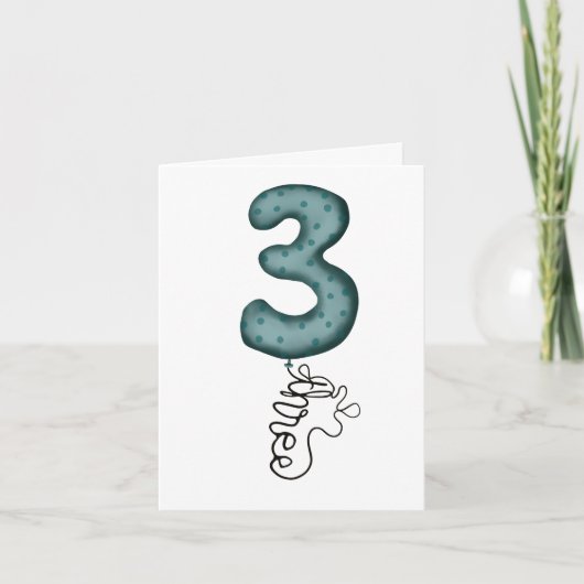 Ballonkaartje voor derde verjaardag kaart (Voorkant)