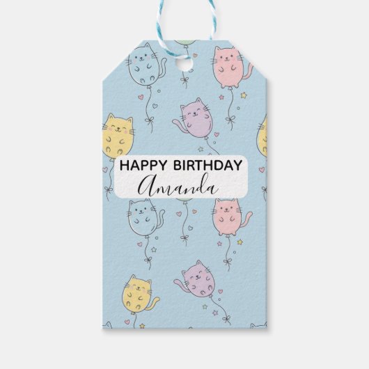 Ballonkat Patroon Schattig Minimalistisch Cadeaulabel (Voorkant)