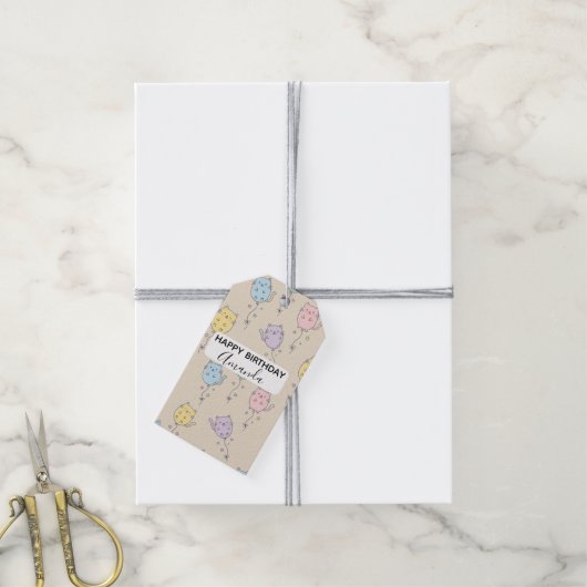 Ballonkat Patroon Schattig Minimalistisch Cadeaulabel (Met Touw)