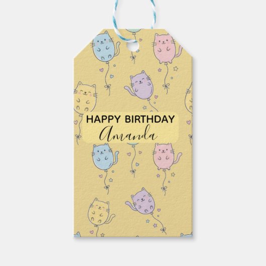 Ballonkat Patroon Schattig Minimalistisch Cadeaulabel (Voorkant)