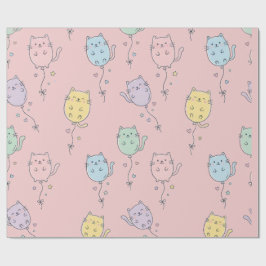 Ballonkat Patroon  Schattig Minimalistisch voor Ki Cadeaupapier