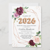 Ballonklasse 2023 Paars Floral Afstuderen Kaart (Voorkant)