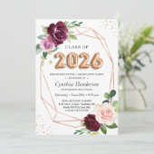 Ballonklasse 2023 Paars Floral Afstuderen Kaart (Staand voorkant)