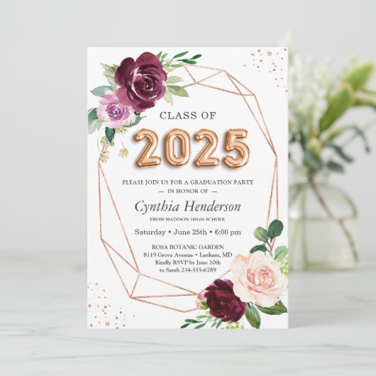 Ballonklasse 2023 Paars Floral Afstuderen Kaart (Staand voorkant)