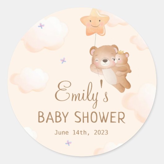 Ballonkleurig Baby shower van het Beer van Boho Ronde Sticker (Voorkant)