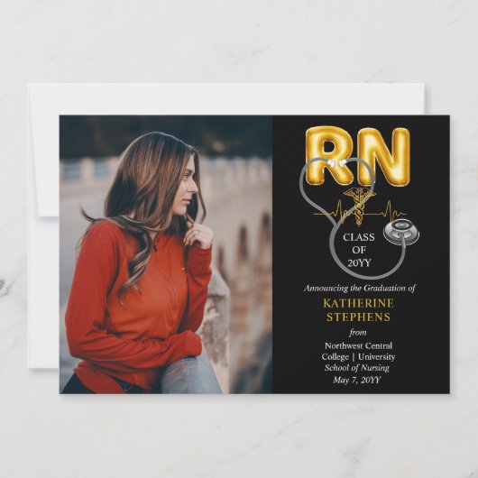 Ballonletters RN Caduceus Stethoscoop Afstuderen Aankondiging (Voorkant)